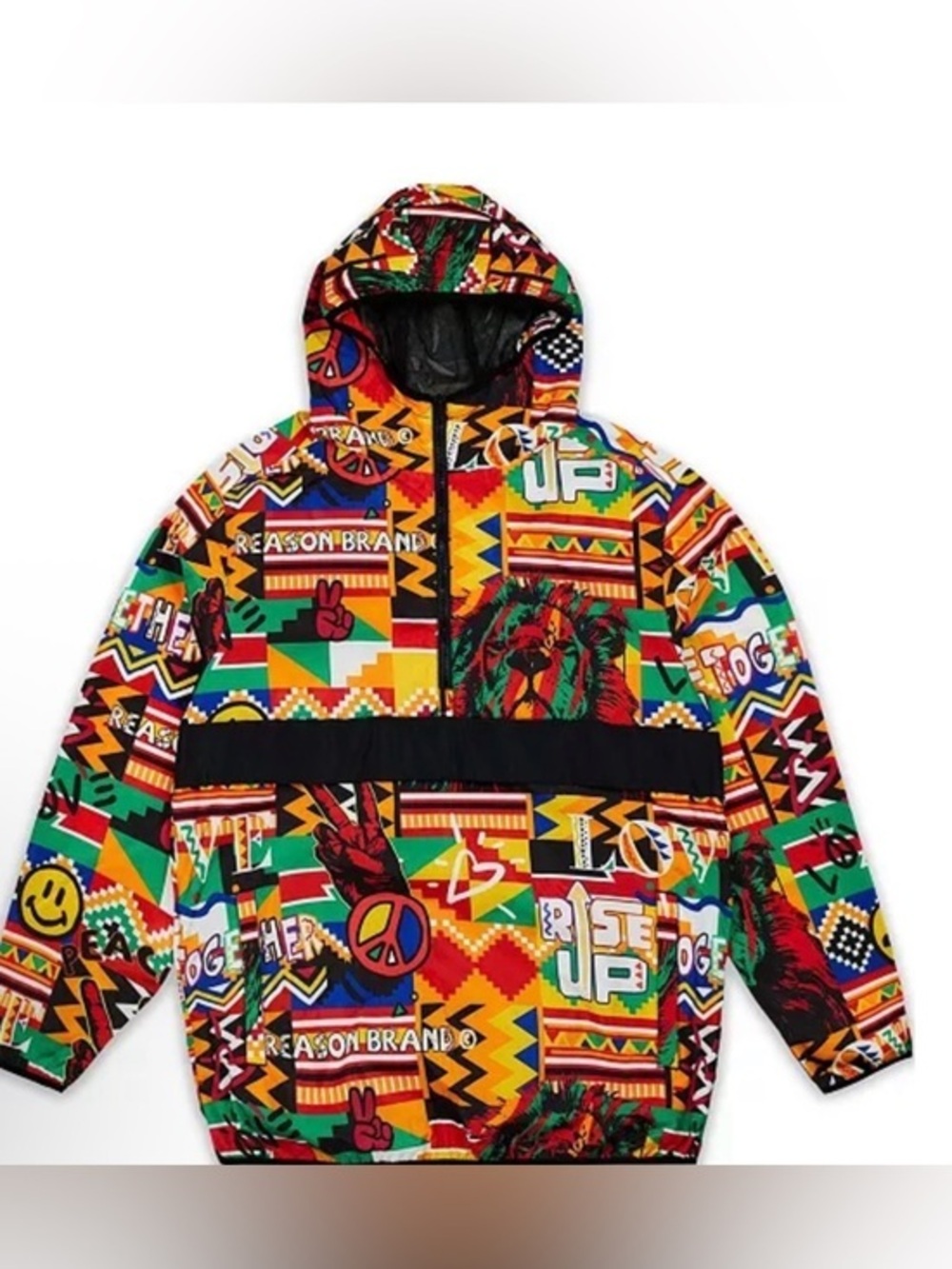 Reason Brand Multicolor Graphic Hooded Jacket
Men's Rise Up Pullover Size M NWT